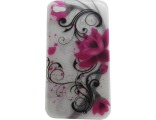 Чехол 0391 iPhone 4 серия цветы силикон бело-розовый